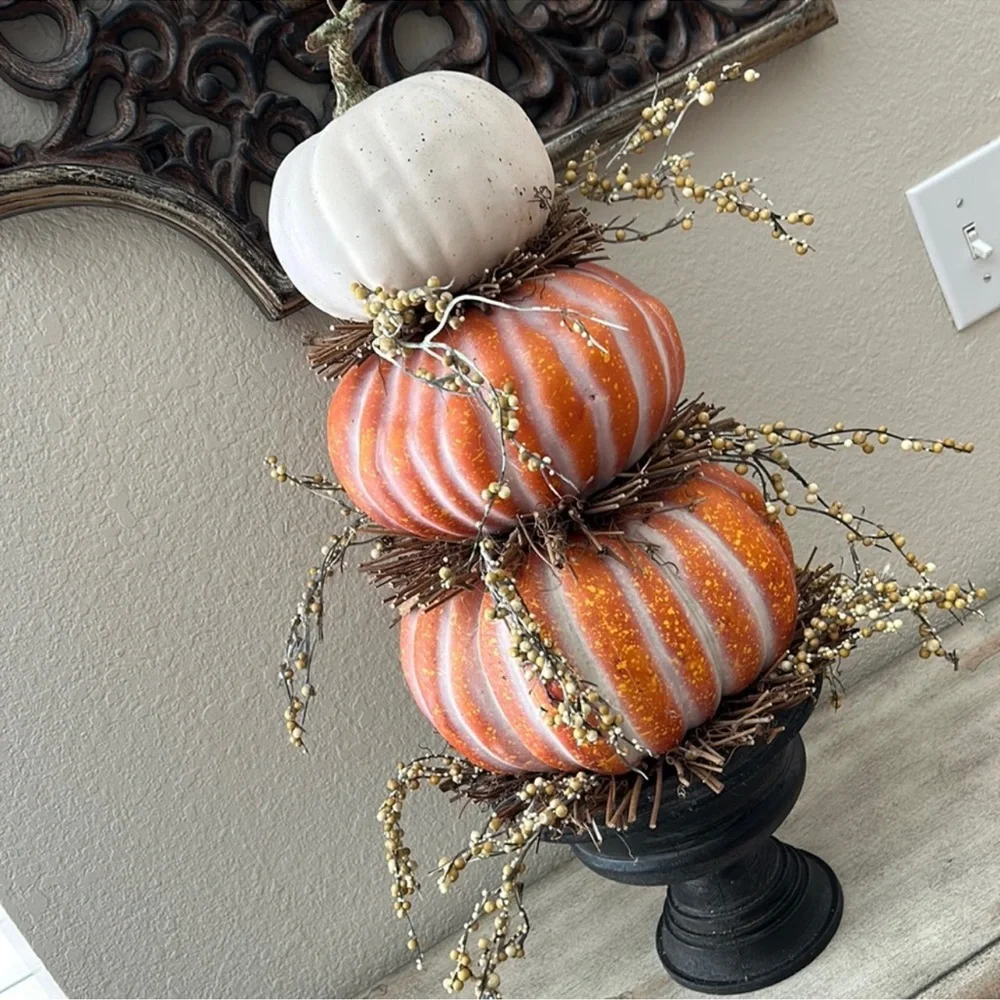 Fall Harvest Autumn Rustic Farmhouse Stacked Pumpkin Topiary